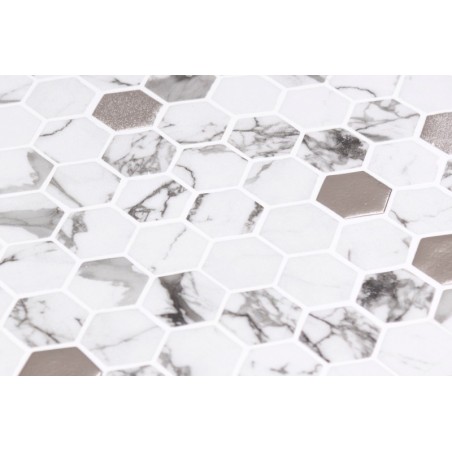 Emaux de verre hexagonal melange de marbré, argent D:3.175cm sur plaque de 30.1x29cm mur onxhabana copper