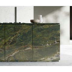 Carrelage imitation marbre vert poli brillant, faible épaisseur 6mm, 75x75cm et 75x150cm sol et mur ariosverde karzai