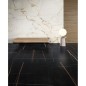 Carrelage imitation marbre noir poli brillant, faible épaisseur 6mm, 75x75cm et 75x150cm sol et mur ariosahara noir