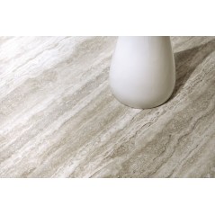 Carrelage imitation marbre beige poli brillant, faible épaisseur 6mm, 75x75cm et 75x150cm ariostravertino santa caterina