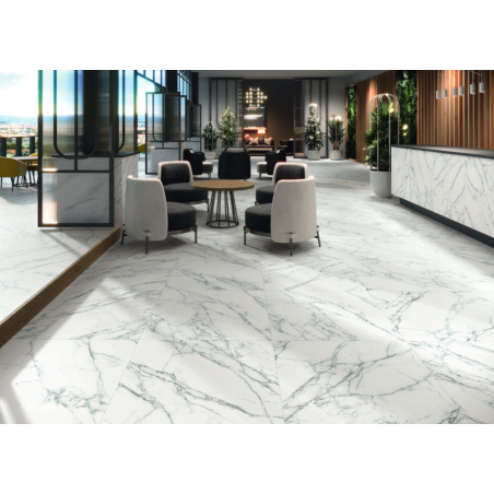 Carrelage terrasse imitation marbre blanc veiné de noir antidérapant, XXL 100x100cm rectifié,  Porce1956 Loira, R11 A+B+C