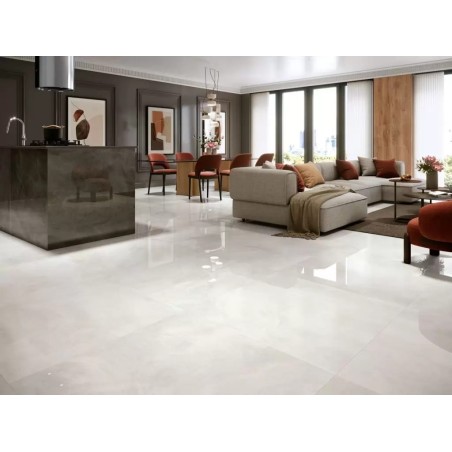 Carrelage imitation marbre blanc poli brillant, salon, XXL 98x98cm rectifié,  Porce1846 white