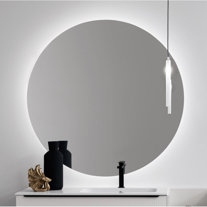 Miroir salle de bain suspendu, rond avec éclairage épaisseur 2.2cm