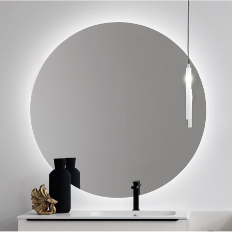 Miroir salle de bain suspendu, rond avec éclairage épaisseur 2.2cm diametre 105cm, 120cm, 140cm comsfera