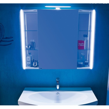 Miroir contemporain, lumineux salle de bain, avec porte, L 85cm, P 15cm, H 75cm,  comp tail 4720.