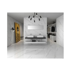Carrelage poli brillant imitation marbre blanc veiné de gris 30x60cm rectifié, salle de bain géoxstatuary blanc