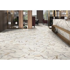 Carrelage hexagone tomette imitation marbre mat calacatta gold 28.5x33cm, salle de bain realcalacatta gold