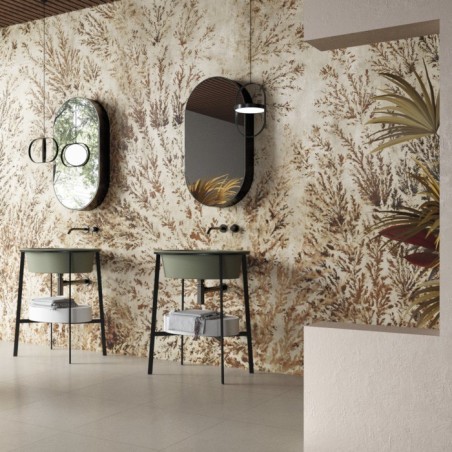 Papier peint vinyle pour mur de salle de bain DENTRITUS_INKTOOK2001, fleurs beiges