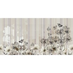 Papier peint vinyle pour mur de salle de bain FLOWERLINES_INKLSMQ2002 fleurs noires sur fond beige