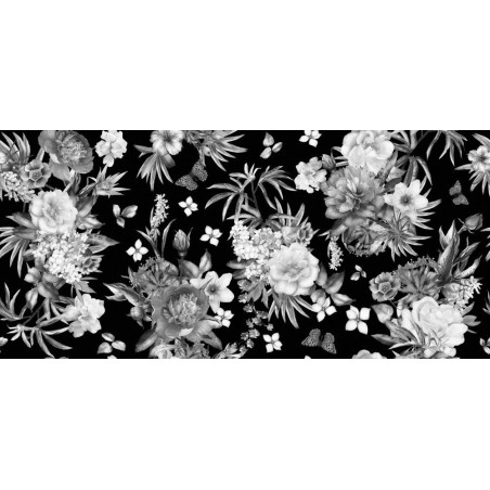 Papier peint vinyle pour mur de salle de bain INKABNA1902-1 fleurs blanches sur fond noir