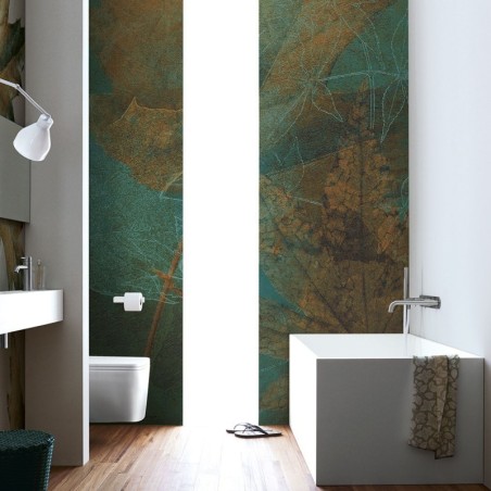 Papier peint vinyle pour mur de salle de bain FALLING_INKFLMW1901feuille sur fond vert