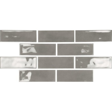 Carrelage effet zellige gris brillant grand format légèrement nuancé 10x30.5cm, apegclassic grey