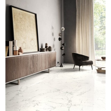 Carrelage imitation marbre blanc rayé léger de gris poli brillant rectifié 60x60cm, 90x90cm et 120x60cm santapuremarble spider