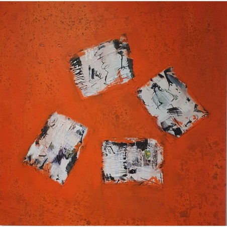 Peinture contemporaine, tableau moderne abstrait, acrylique sur toile 100x100cm, étude en orange