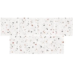 Carrelage imitation terrazzo mat multicolore sur fond blanc rectifié 64.5x64.5cm Dif lunar blanc.