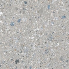 Carrelage imitation terrazzo teinté dans la masse, sur fond gris clair rectifié 59.3x59.3, 80x80, 120x120cm Viv janty ceniza