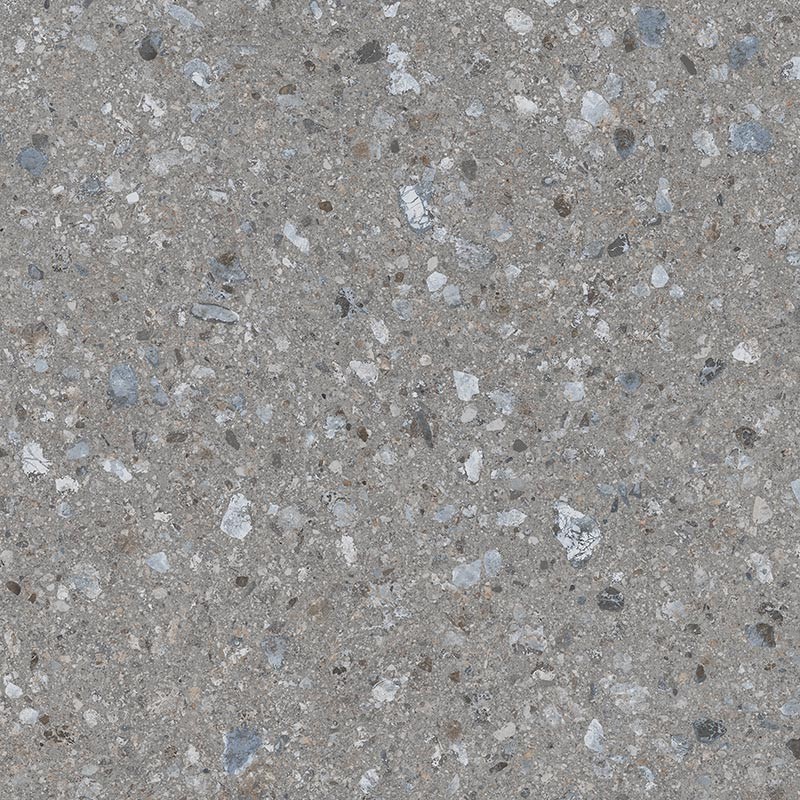 Carrelage imitation terrazzo teinté dans la masse, sur fond gris clair rectifié 59.3x59.3, 80x80, 120x120cm Viv janty gris