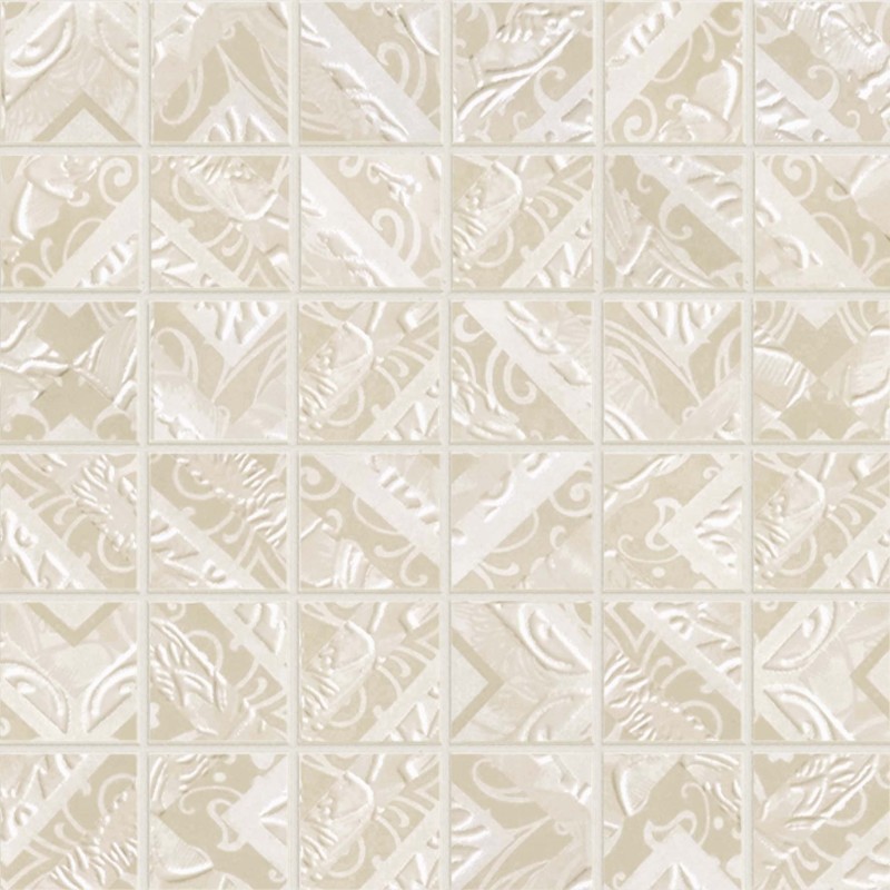 Mosaique 5x5cm murale décorée beige sur trame 30x30cm rectifié progincanto avorio