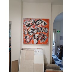 Peinture contemporaine, tableau moderne abstrait, acrylique sur toile 100x100cm, étude en orange 2