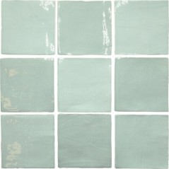 Carrelage effet zellige vert d'eau brillant légèrement nuancé 13x13, 6.5x13 et 6.5x39.6cm, apefado aqua