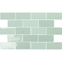 Carrelage effet zellige vert d'eau brillant légèrement nuancé 13x13, 6.5x13 et 6.5x39.6cm, apefado aqua