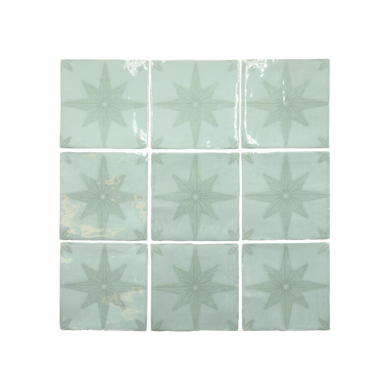 Carrelage effet zellige décor vert d'eau brillant légèrement nuancé 13x13cm, apegamalia, apecarmo, apemariza acqua