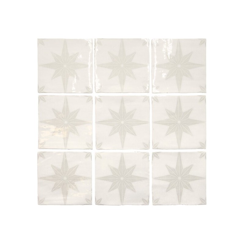 Carrelage effet zellige décor blanc brillant légèrement nuancé 13x13cm, apegamalia, apecarmo, apemariza white