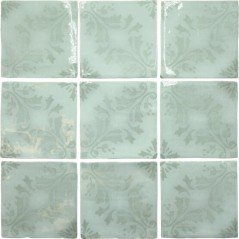 Carrelage effet zellige décor vert d'eau brillant légèrement nuancé 13x13cm, apemoura, apepontes, apetavares acqua