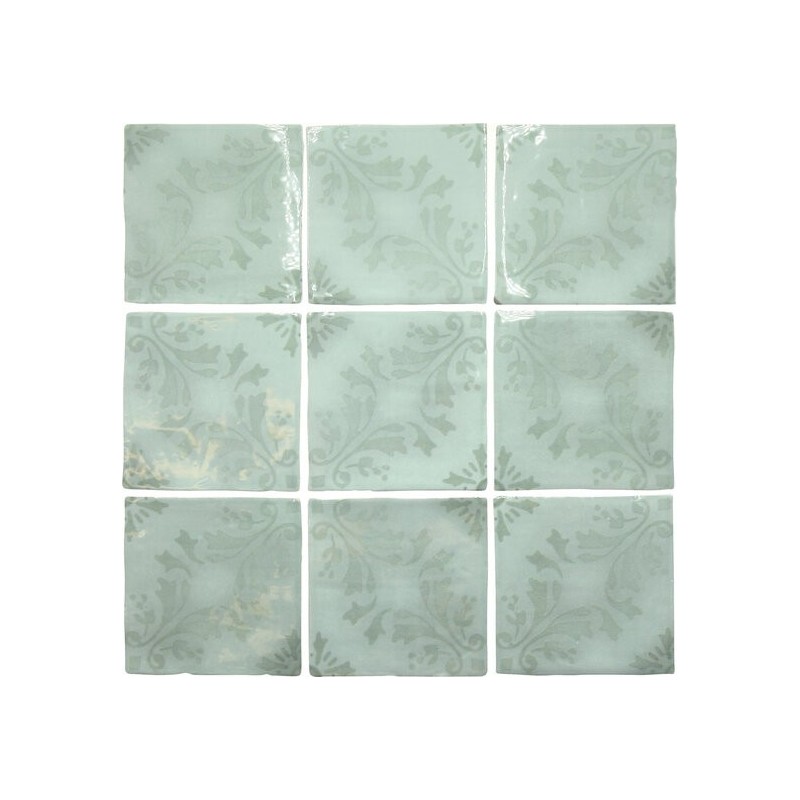 Carrelage effet zellige décor vert d'eau brillant légèrement nuancé 13x13cm, apegmoura, apepontes, apetavares acqua