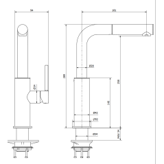 Mitigeur évier de cuisine inox contemporain,design, avec levier lateral et douchette extractible AC382SS