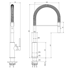 Mitigeur évier de cuisine à ressort inox contemporain design avec levier lateral AC386SS