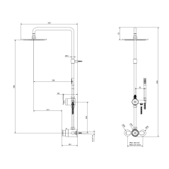 Colonne de douche de salle de bain à poser au mur, manette rouge: chromé, noir mat, or, or rose, nickel brossé IBOLD2800