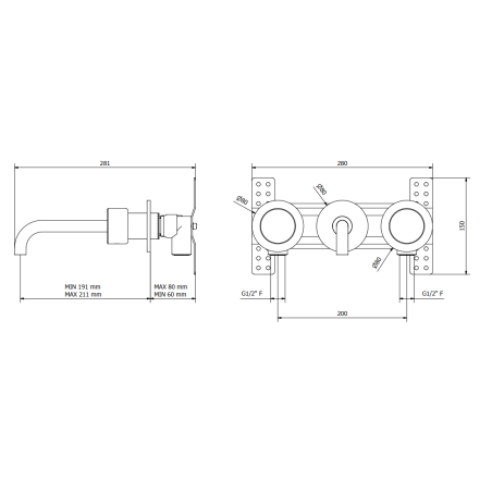 Mitigeur lavabo de salle de bain à fixer au mur 3 trous chromé avec bouton en marbre noir IBR306_2CC