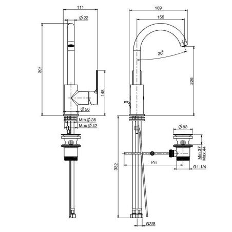 mitigeur lavabo mast avec bec pivotant F3151 chromé