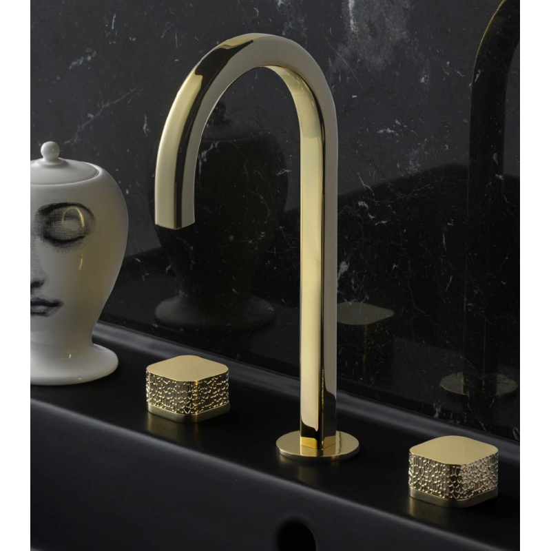 Mitigeur lavabo, 3 trous, avec bec 90°, et levier corail: chromé, noir mat, or, or rose, nickel brossé EO392_4