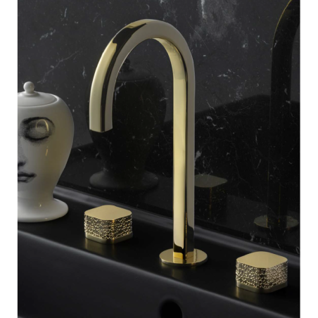 Mitigeur lavabo, 3 trous, avec bec 90°, et levier corail: chromé, noir mat, or, or rose, nickel brossé EO392_4