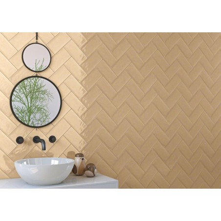 Carrelage moderne beige brillant rectangulaire mural V étnia siena 10x20cm