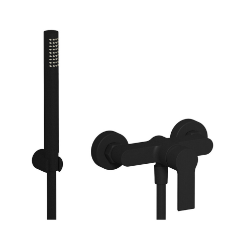 Mitigeur de douche à fixer au mur avec flexible et douchette: chromé ou noir mat WN350CC