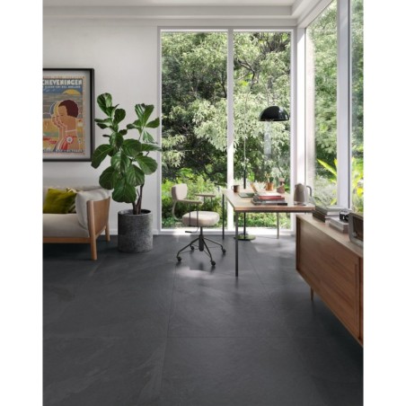 Carrelage imitation pierre noire mat moderne 60x60cm, 60x120cm, et 90x90cm rectifié, santamustang black