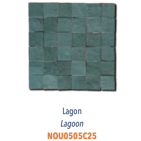 Mosaique zellige salle de bain crédence cuisine D 5x5cm bleu lagon sur trame 30x30cm