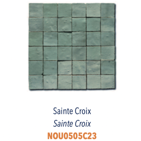 Mosaique zellige salle de bain crédence cuisine D 5x5cm vert sainte croix sur trame 30x30cm