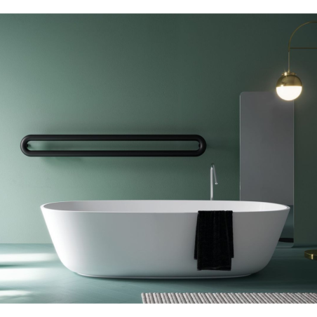 Sèche-serviette radiateur eau chaude design Antxtubone O horizontal noir ou blanc à fixer au mur 170x21cm