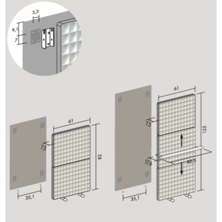 Sèche-serviette radiateur eau chaude design avec ou sans porte-serviette 82x61cm et 123x61cm antxWaffle V crème