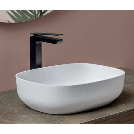 Mitigeur lavabo à poser réhaussé contemporain bec carré, chromé, blanc mat, noir mat, or, or rose, nickel brossé K3202