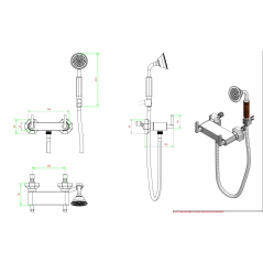 Mitigeur de douche art-déco externe avec flexible et douchette: chromé, or, or rose, or pâle, platine BL350