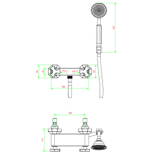 Mitigeur de douche art-déco externe avec flexible et douchette: chromé, or, or rose, or pâle, platine BT350