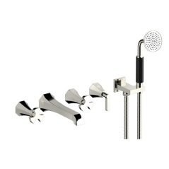 Bain douche art-déco 5 trous vertical avec inverseur et kit douche : chromé, or, or rose, or pâle, platine BT398