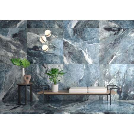 Carrelage imitation marble veiné bleu brillant rectifié 60x120cm, 120x120cm, Géoamazona blue