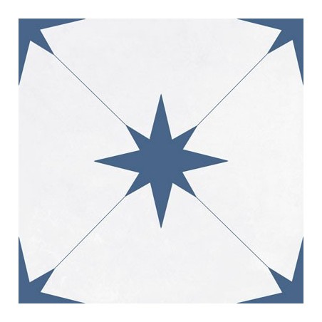 Carrelage etoile bleue sur fond blanc, imitation carreau ciment, promotion, 22.3x22.3cm geoxllevent bleu