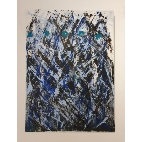 Peinture contemporaine, tableau moderne figuratif, acrylique sur toile 100x73cm intitulée: poissons bleus